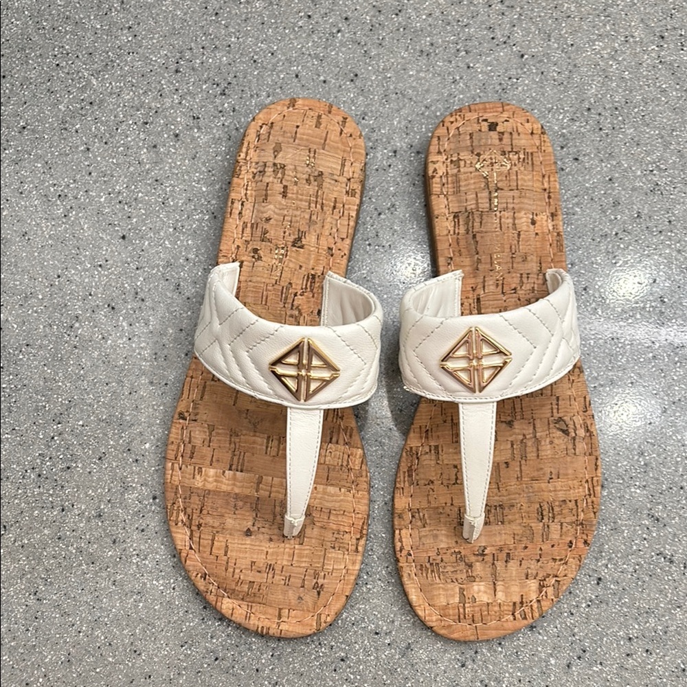 ANTONIO MELANI White and Brown Sandals with Cork Sole